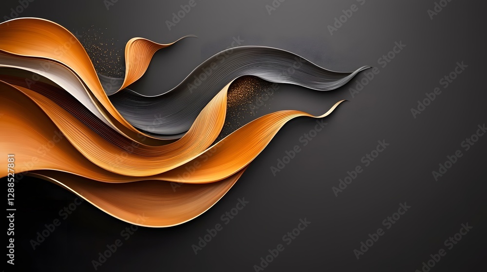 Poster captivating golden metallic waves flowing from both sides in a minimalist luxury style creating a dr