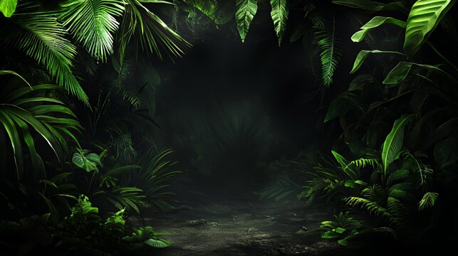 Fototapeta Dark Lush Tropical Jungle Path at Night