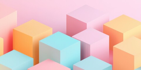 Obraz premium A colorful arrangement of pastel cubes creates a vibrant and playful visual effect against a soft pink background.