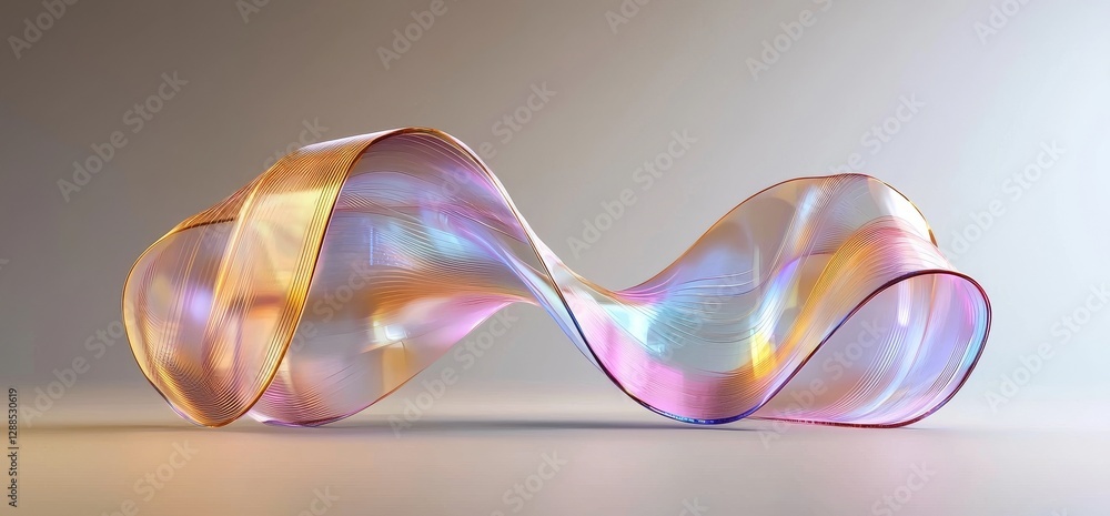 Poster the illustration depicts a futuristic shape composed of twisted lines in an abstract 3d rendering