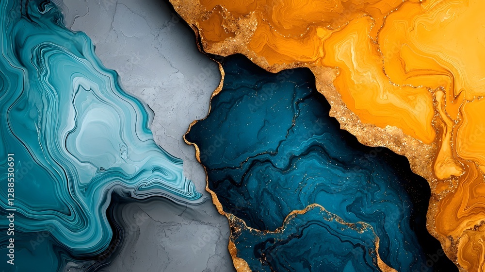 Aufkleber captivating marble texture swirling in a mesmerizing blend of rich blues and golds with soft gradien