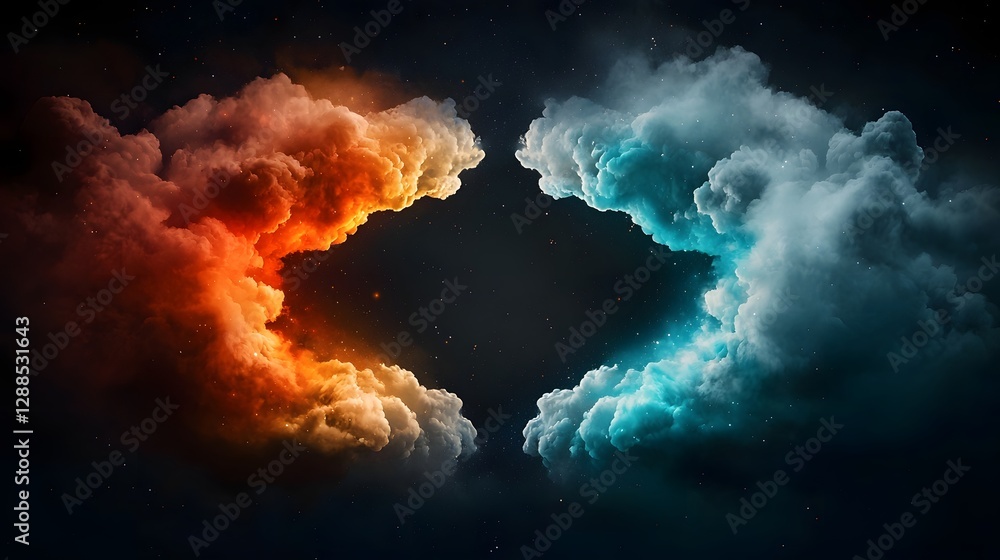 Poster captivating mystical galaxy nebula with vibrant cosmic clouds swirling on left and right leaving dar