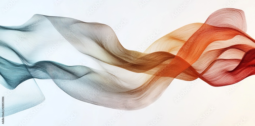 Poster stock has produced a 3d rendering of an abstract wave shape with a multi-colored, flowing, iridescen