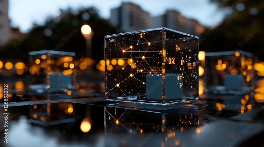 Poster a futuristic city with data forms the basis of a technological digital background in 3d rendering