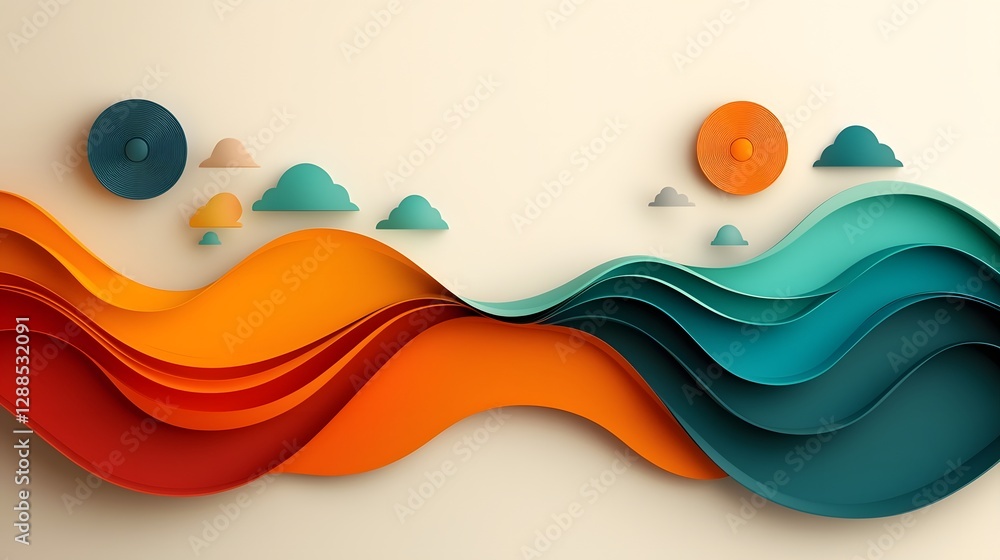 Poster captivating retro inspired abstract background with symmetrical wave patterns and bold contrasting c