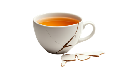 A soothing cup of tea with broken bag, warmth, comfort, and flavor in every sip