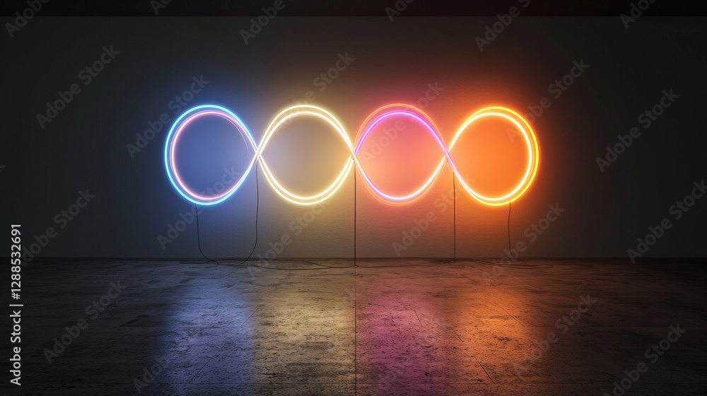 Poster a minimalist wallpaper featuring a 3d render of an abstract geometric neon background with a colorfu