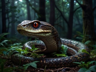 Fototapeta premium Majestic Serpent in a Dark Forest Setting