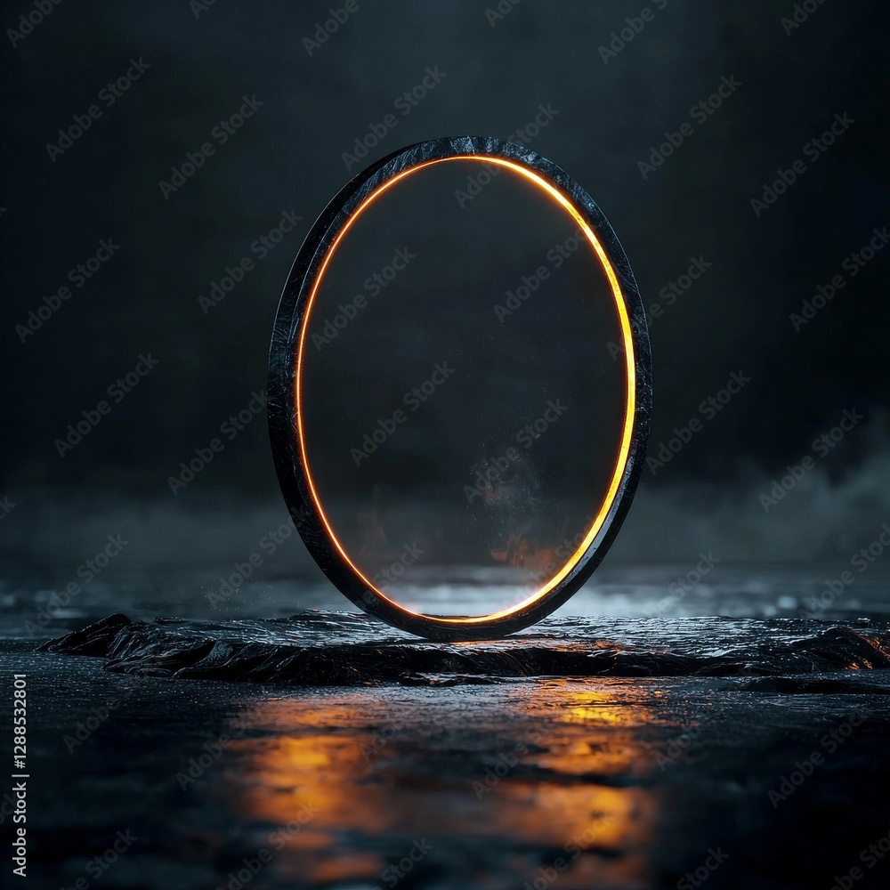 Poster abstract technology hud interface features hologram elements and neon lights, with a circular percen