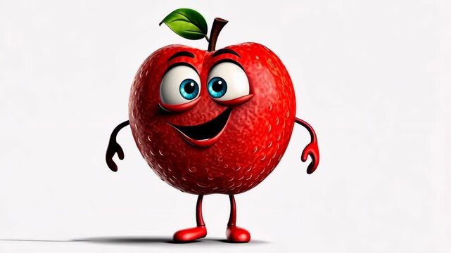 3D red apple cute cartoon character jumping on slow motion on white background 4K