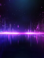 Fototapeta premium Abstract cityscape illuminated with vibrant purple and blue light, resembling futuristic design
