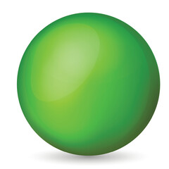 Glass green ball or precious pearl. Glossy realistic ball, 3D abstract vector illustration highlighted on a white background. Big metal bubble with shadow.