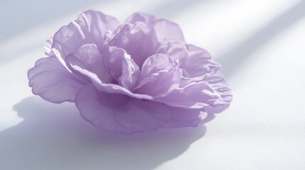 Obraz premium A graceful purple flower with a delicate, see-through quality, casting a faint shadow on a clean white surface, perfect for artistic compositions.