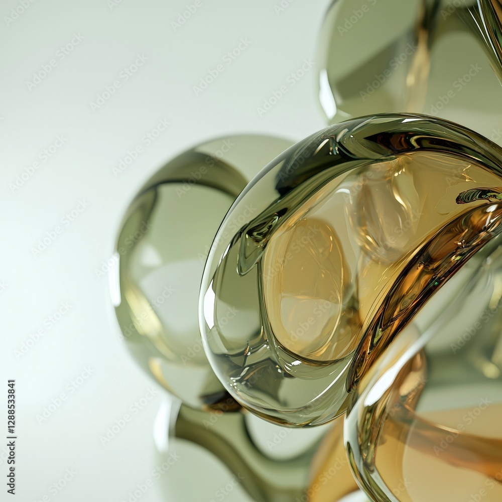 Poster a 3d abstract object composed of metallic balls featuring a yellow and gold gradient color scheme se
