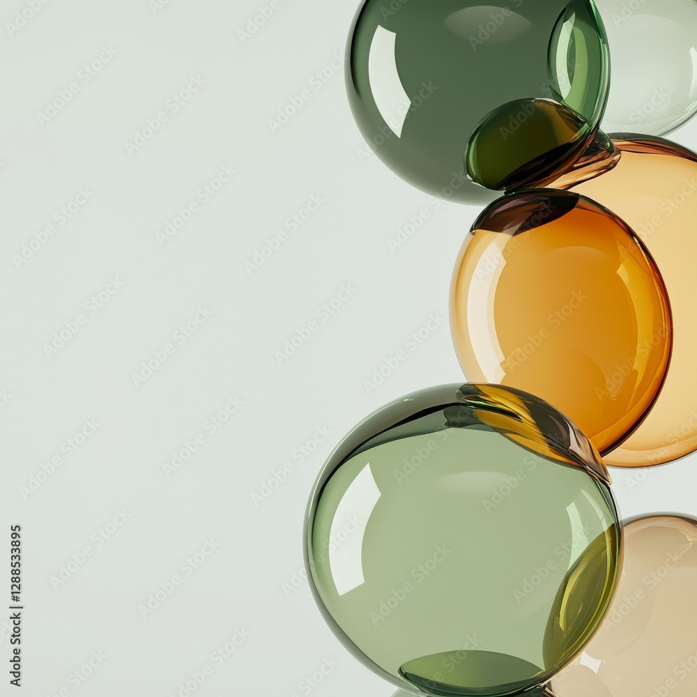 Aufkleber metal balls in a 3d abstract object display a yellow to gold gradient of colors on a background