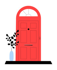 Red Wooden Door With Arched Frame In Flat Vector Illustration Symbolizing Home Entrance, Classic Design, And Security, Isolated On White Background