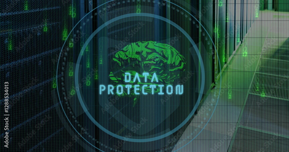 Poster image of scope scanning and data processing over digital brain and server room