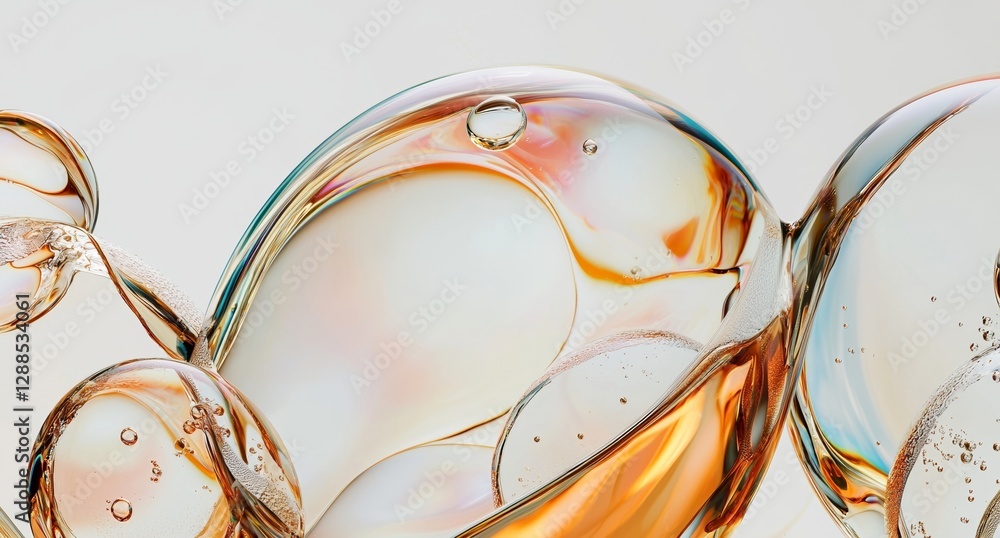 Poster modern design incorporates iridescent elements, featuring a set of 3d organic shapes with glass grad