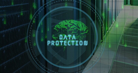 Image of scope scanning and data processing over digital brain and server room