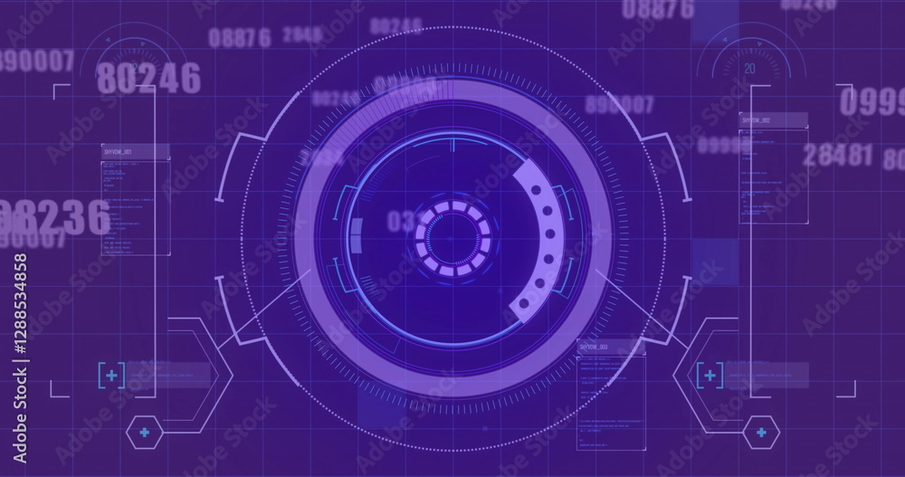 Poster image of scope scanning with data processing on purple background