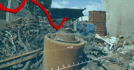 Image of financial data processing over landfill