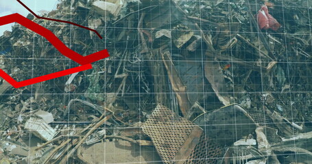 Image of financial data processing over landfill