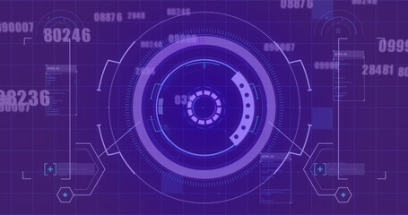 Image of scope scanning with data processing on purple background