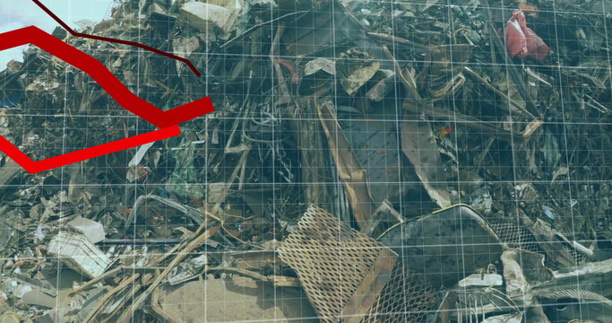 Image of financial data processing over landfill