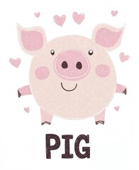 Una divertida ilustración de un cerdito feliz rodeado de corazones.