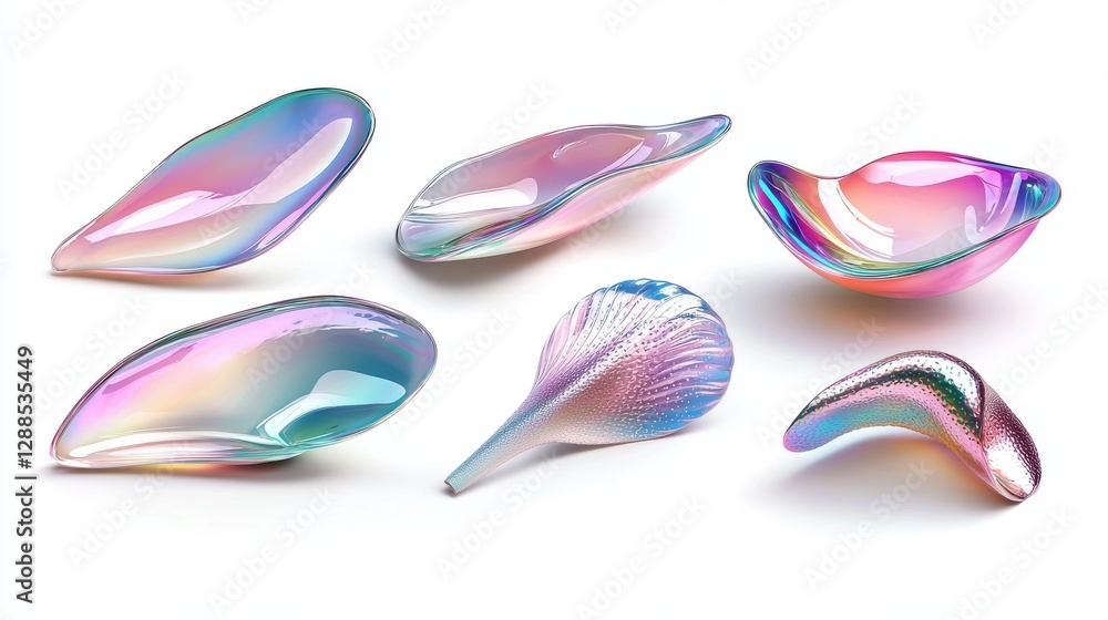 Aufkleber a 3d illustration of an abstract metal blob with a rainbow gradient is set against a white backgroun