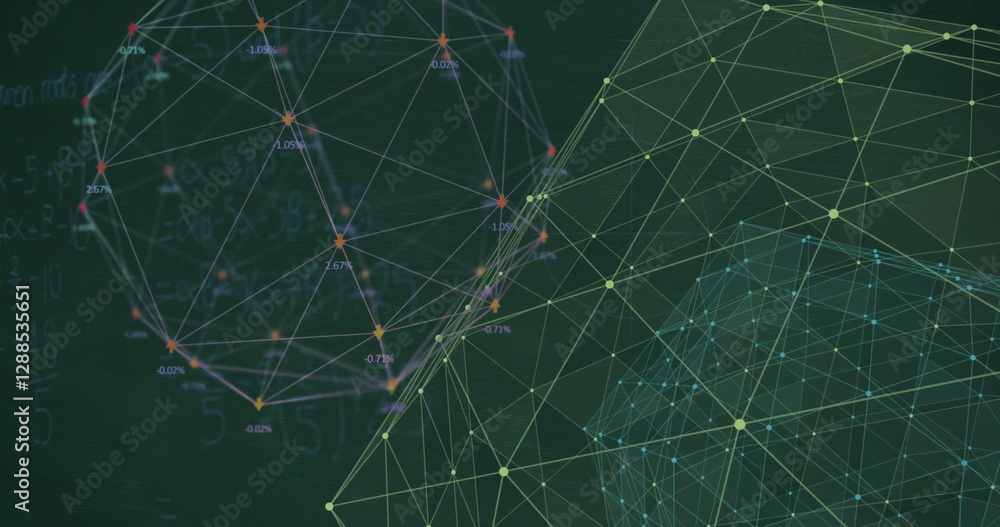 Poster image of network of connections and data processing on black background