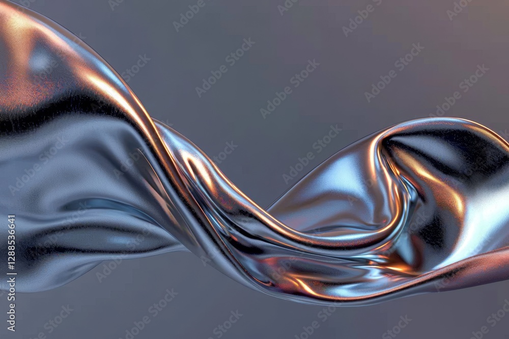 Poster a 3d rendering features a metallic liquid background with an abstract neon texture, incorporating a 