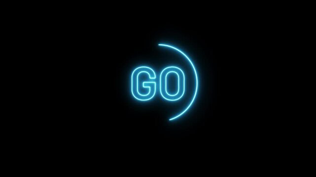 Glowing neon counting down with go text animation isolated on Black Background