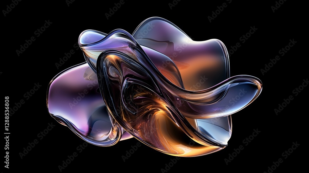 Aufkleber this gradient design element, featuring an abstract fluid holographic iridescent purple curved wave 