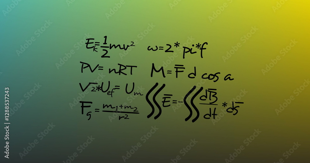 Poster image of mathematical data processing over green background