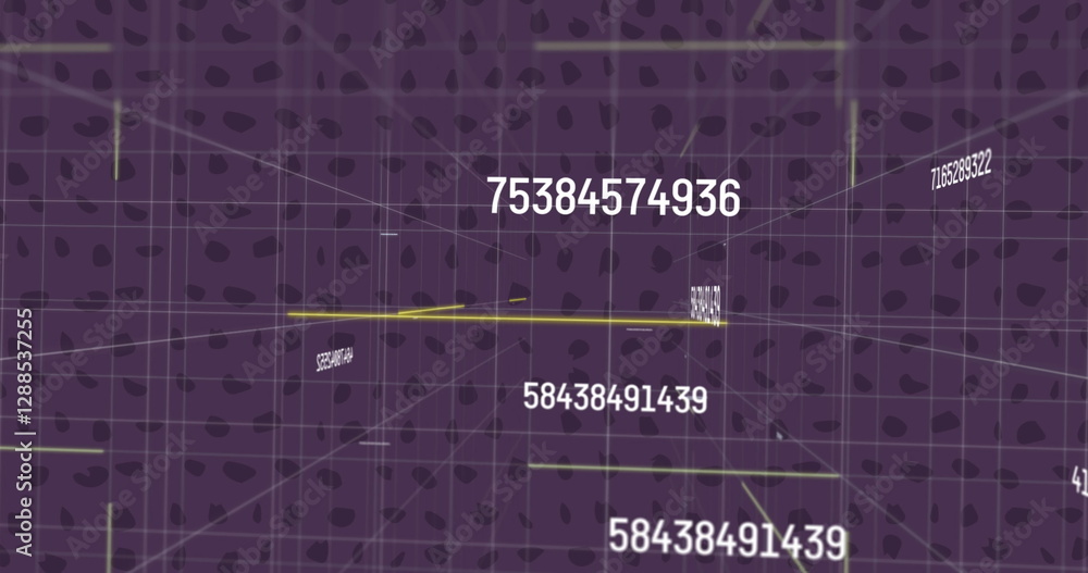 Poster image of numbers and data processing over dark background