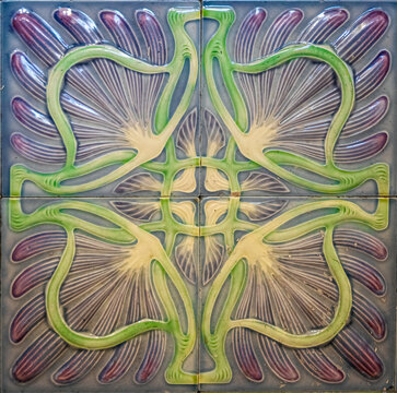 Old tiles. Vintage ceramic tile with floral pattern
