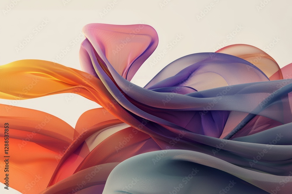 Poster a 3d render serves as an abstract background, featuring colorful twisted shapes that appear to be in