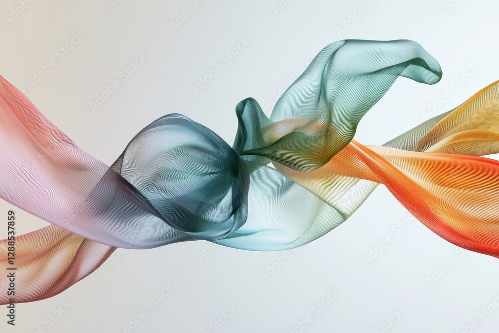 Poster the background is an abstract 3d render of colorful, twisted shapes in motion, generated digitally f