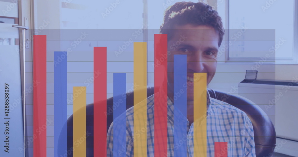 Aufkleber image of digital data processing over caucasian businessman using tablet