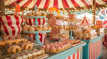Fototapeta premium Charming Old-Fashioned Carnival Featuring Cupcakes and Sweets