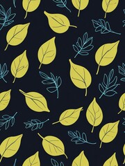 Autumn Leaves Pattern: A Seamless Design of Yellow and Teal Leaves on a Dark Background