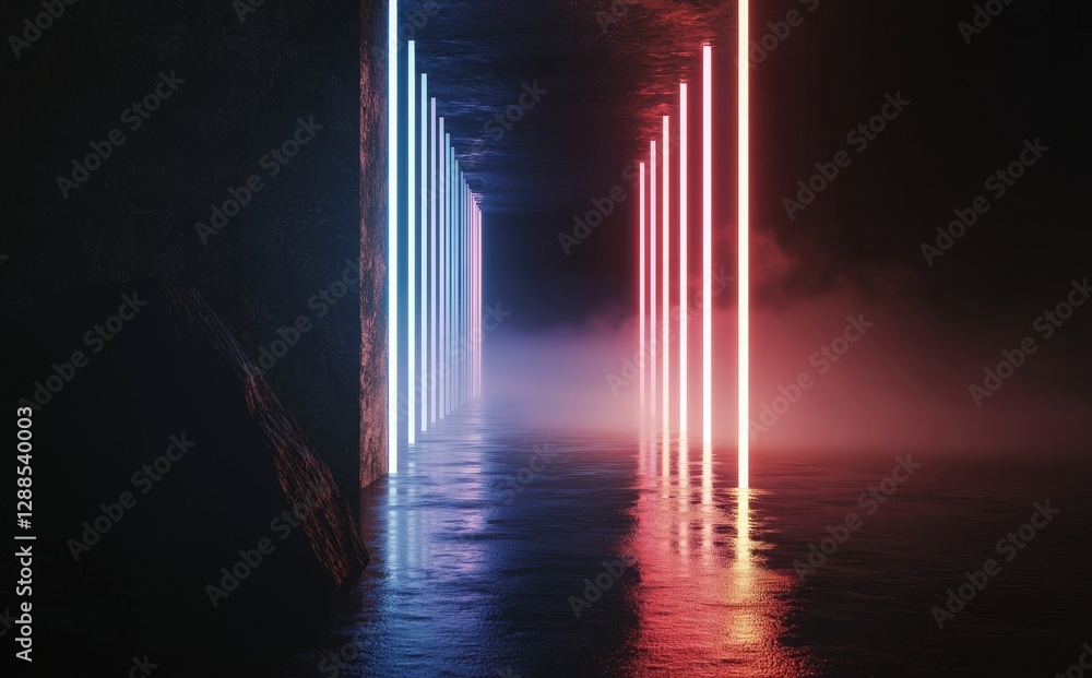 Poster the 80's style retro disco setting is characterized by a virtual space with 3d renderings of geometr