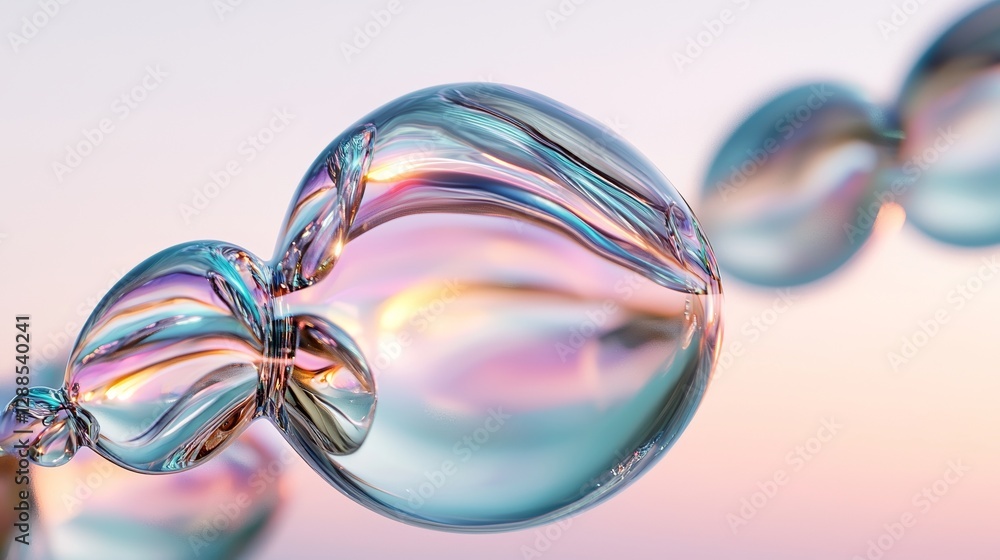 Poster d rendering features abstract holographic floating liquid blobs, soap bubbles, and metaballs