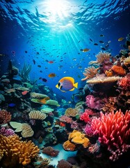 Naklejka premium underwater scene with colorful coral reefs and exotic 