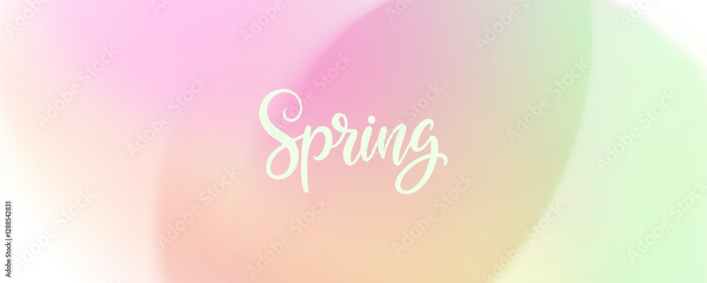 Poster springtime blurred background. spring theme soft colored gradients and hand lettering for creative s
