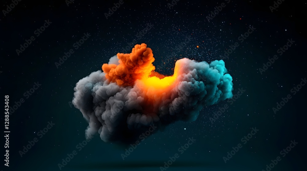 Poster comet trails blazing through cosmic clouds creating a vibrant glowing display against a deep black c