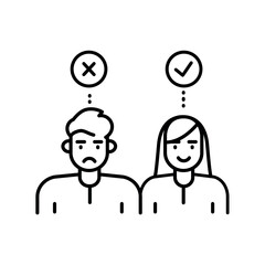 Social exclusion black line icon. Vector isolated element