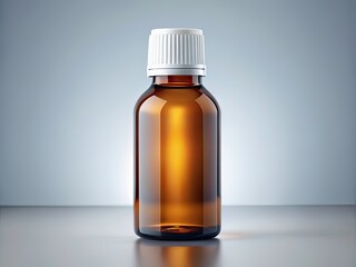 Obraz premium Amber Glass Bottle with White Lid on a Light Gray Background