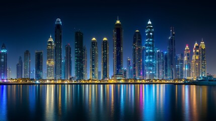 Fototapeta premium A Stunning Display of Lights and Skyscrapers.